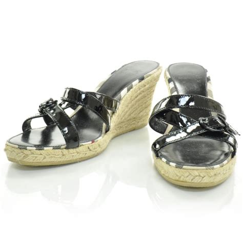 BURBERRY Patent Nova Check Trim Espadrille Wedges 40